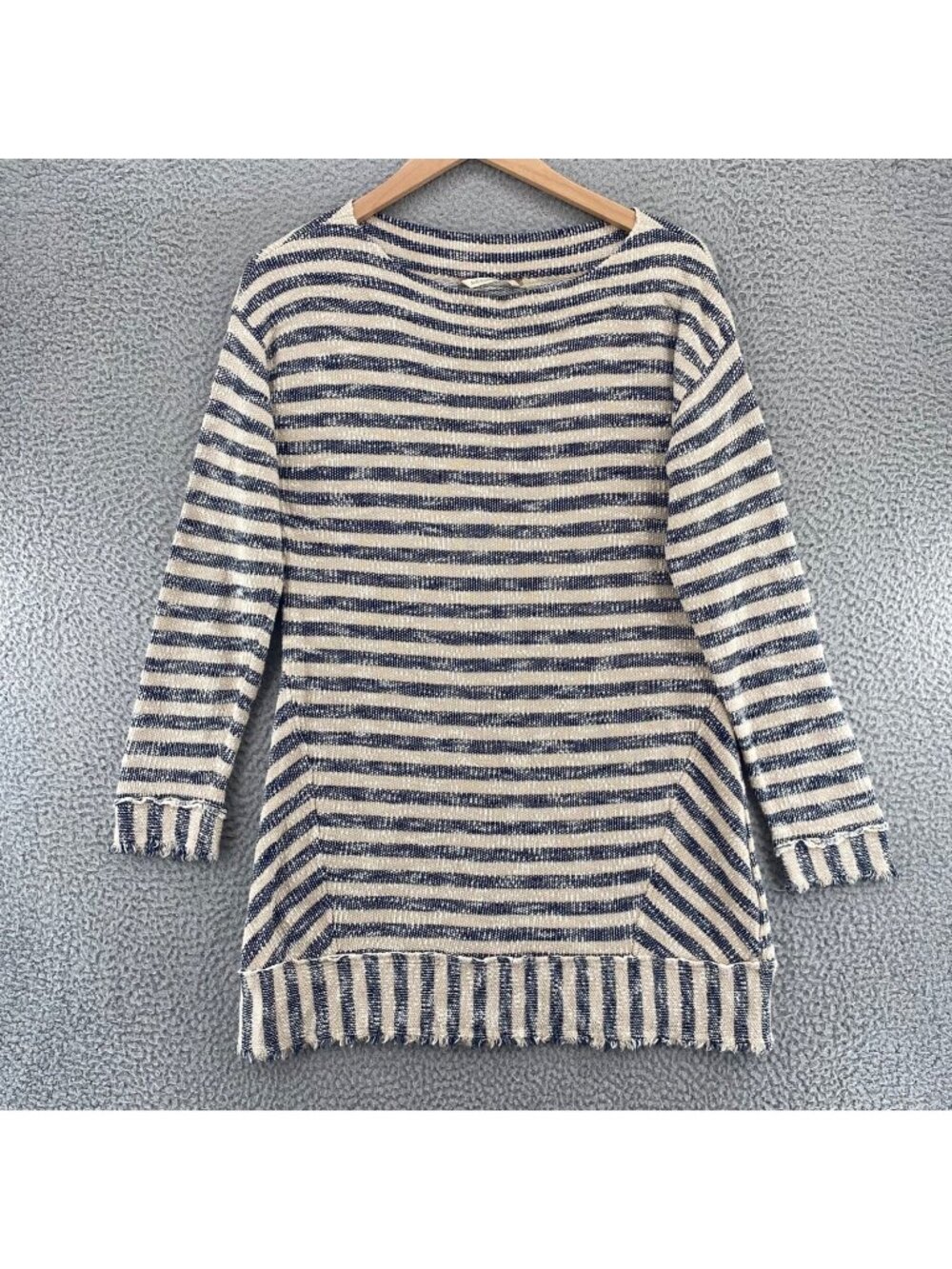 Soft Surroundings Sweater Womens Medium Mariana Navy Striped Cotton Knit Tunic